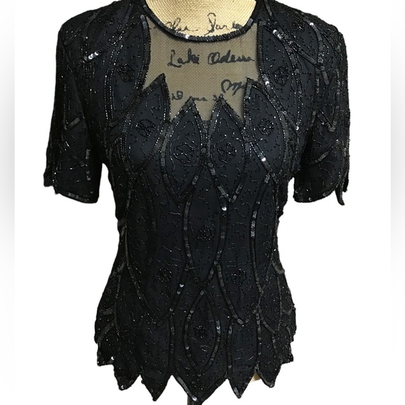 Vintage Stenay 100% Silk/Beaded/Sequins Black Top (reduced 5/11 Few loose beads - Picture 3 of 10